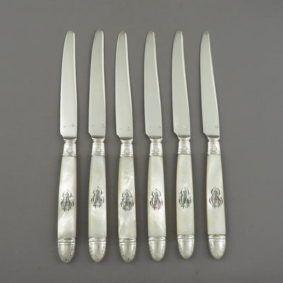 French Silver and Mother of Pearl Fruit Knives for 6 - JH Tee Antiques