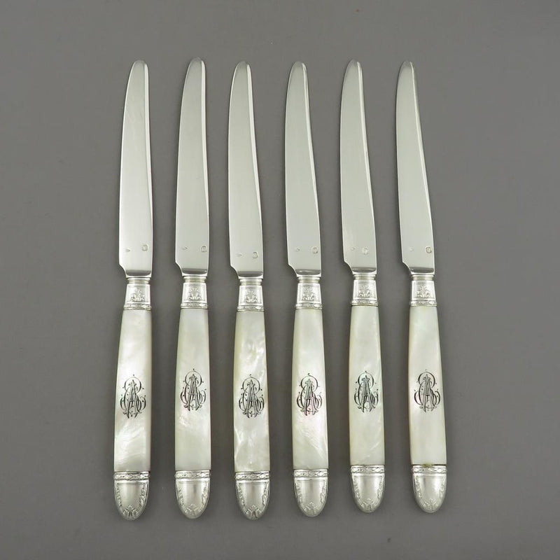 French Silver and Mother of Pearl Fruit Knives for 6