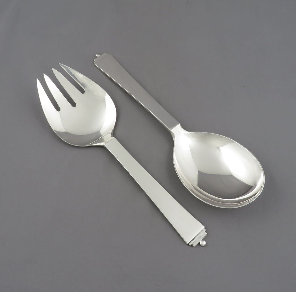 Georg Jensen Pyramid Pattern Silver Salad Servers Large - JH Tee Antiques