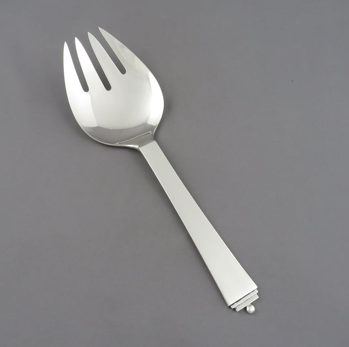 Georg Jensen Pyramid Pattern Silver Salad Servers Large - JH Tee Antiques