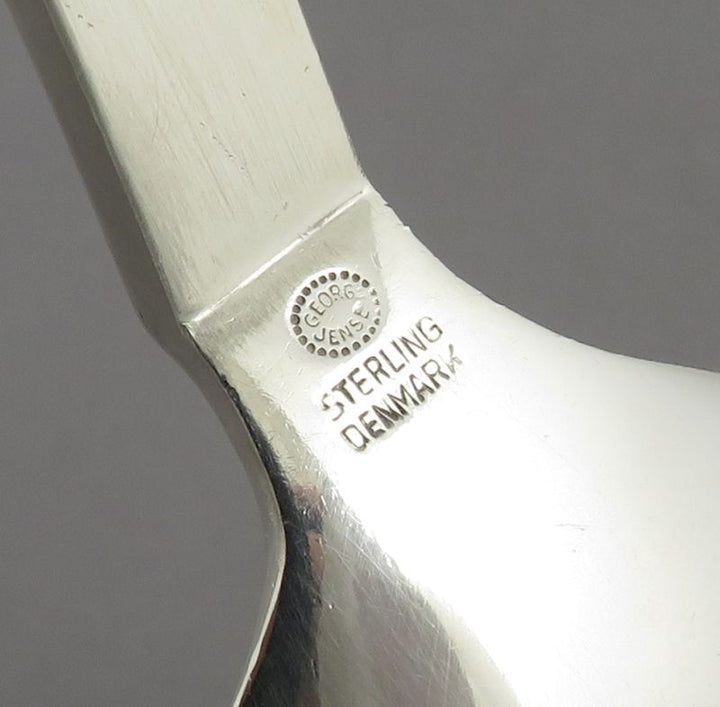 Georg Jensen Pyramid Pattern Silver Salad Servers Large - JH Tee Antiques