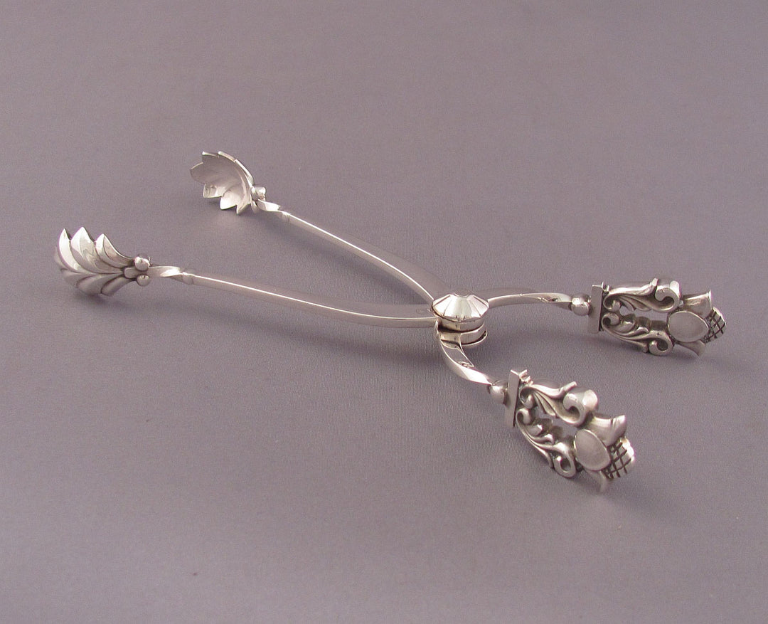 Georg Jensen Acorn Sterling Ice Tongs - JH Tee Antiques