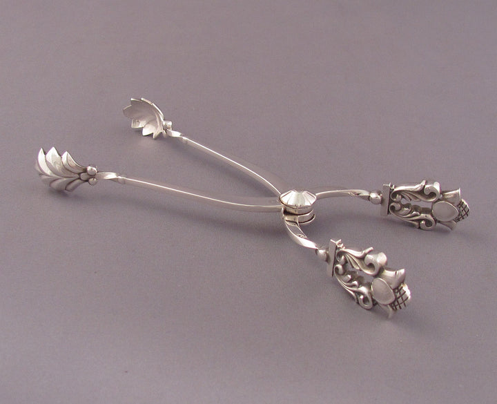 Georg Jensen Acorn Sterling Ice Tongs - JH Tee Antiques