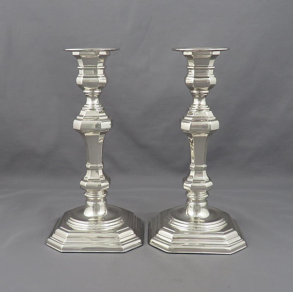 Pair of George I Style Sterling Silver Candlesticks - JH Tee Antiques
