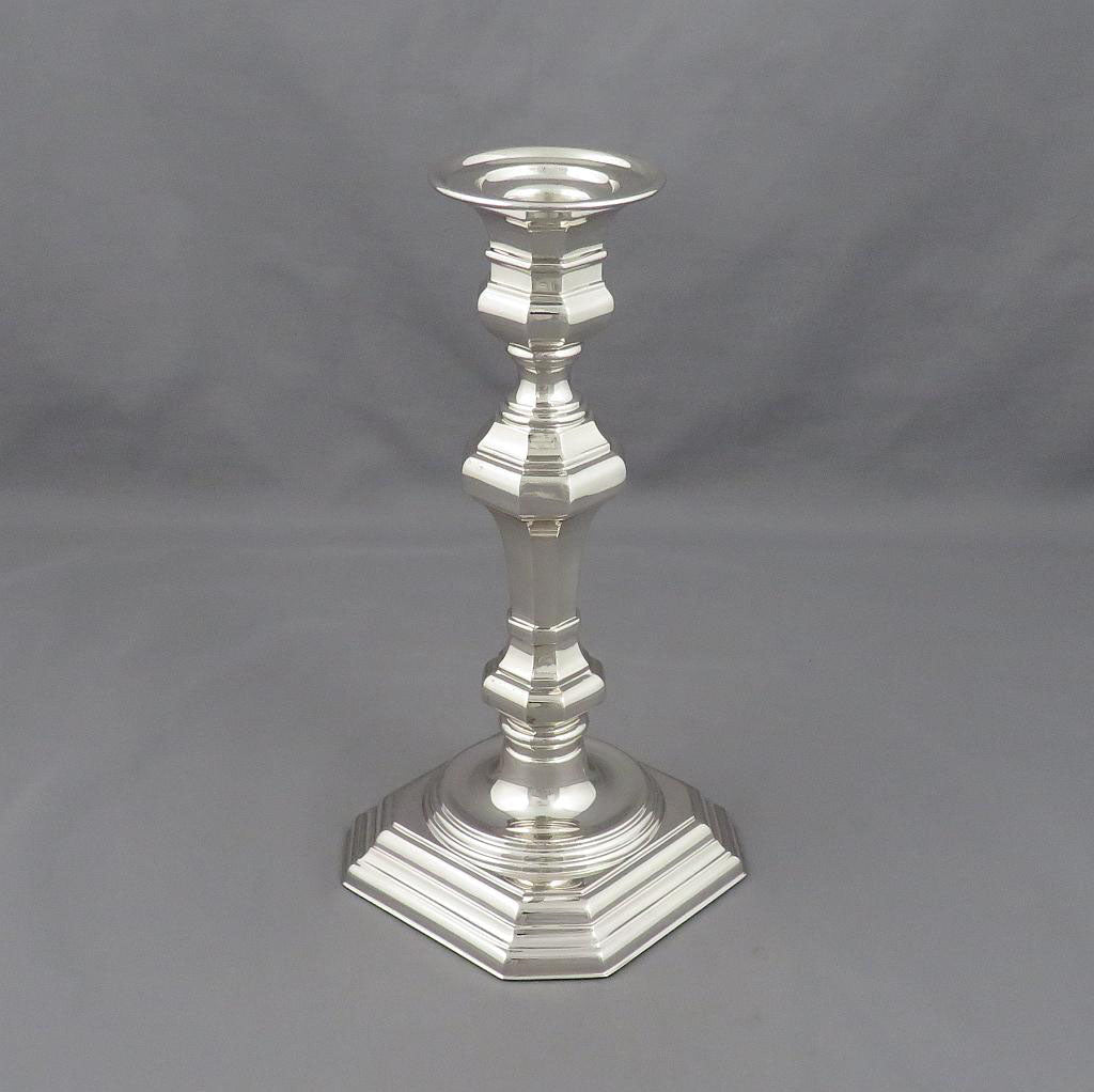 Pair of George I Style Sterling Silver Candlesticks - JH Tee Antiques