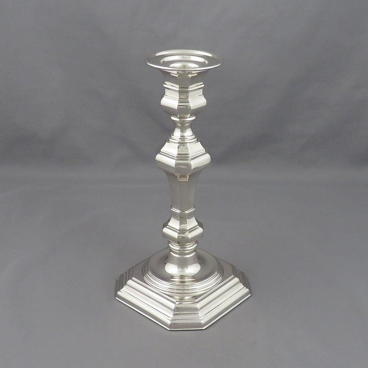 Pair of George I Style Sterling Silver Candlesticks - JH Tee Antiques