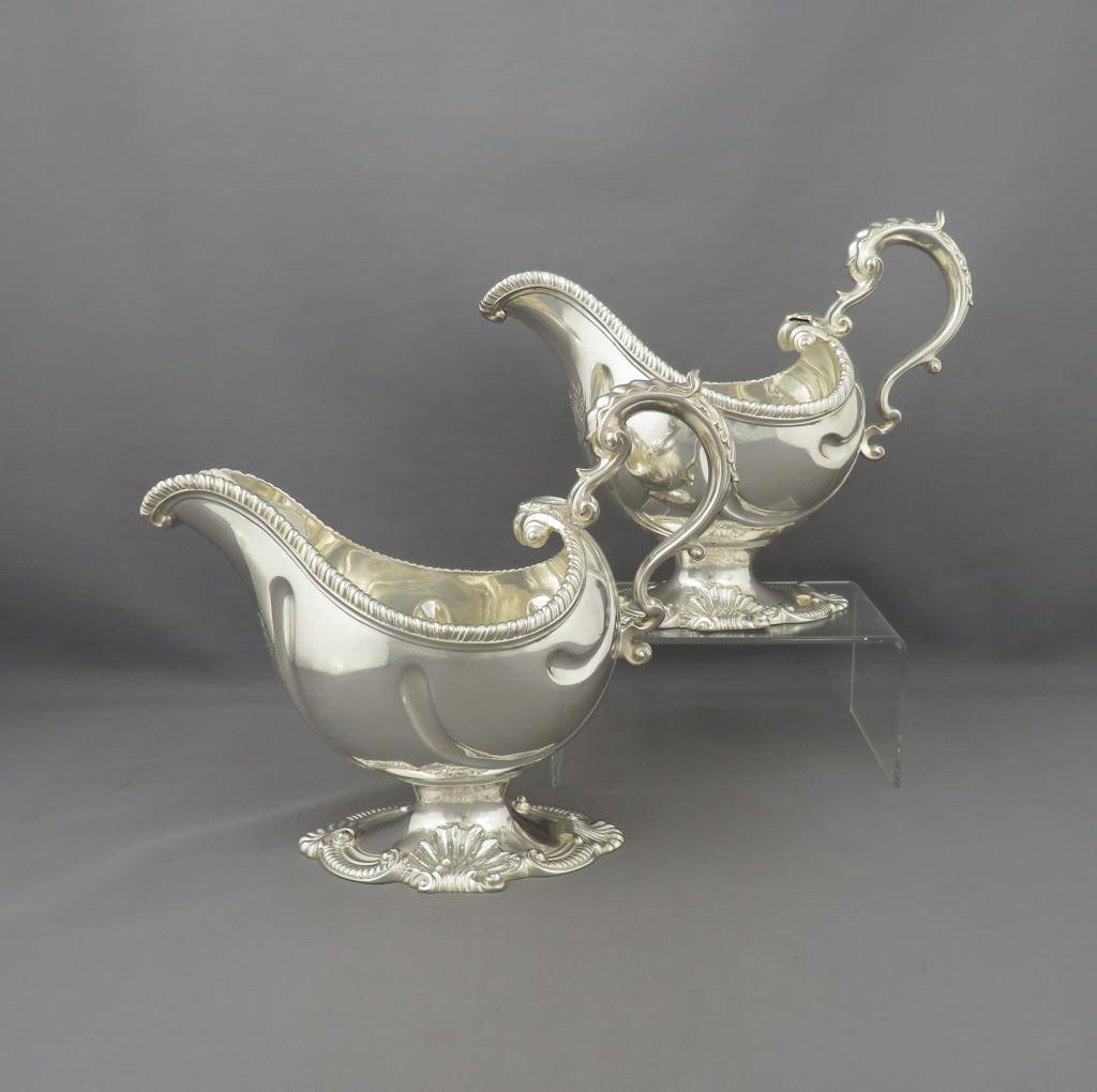 George II Sterling Silver Sauce Boats - JH Tee Antiques
