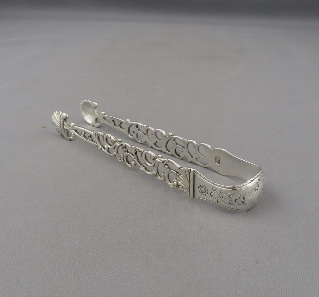 George III Cast Silver Sugar Tongs - JH Tee Antiques