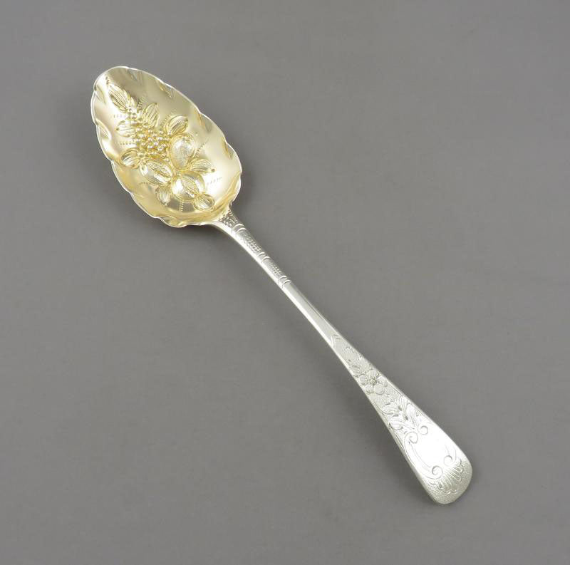 Pair of George III Sterling Silver Berry Spoons - JH Tee Antiques