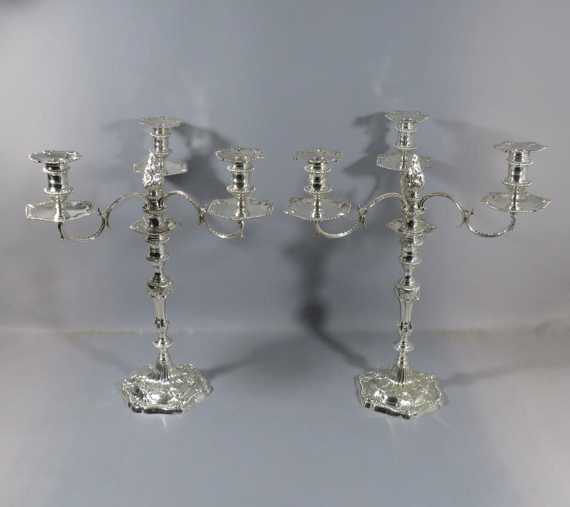 George III Silver Candelabra and Candlesticks