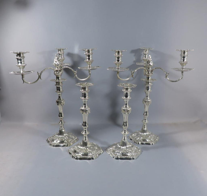 George III Silver Candelabra and Candlesticks - JH Tee Antiques