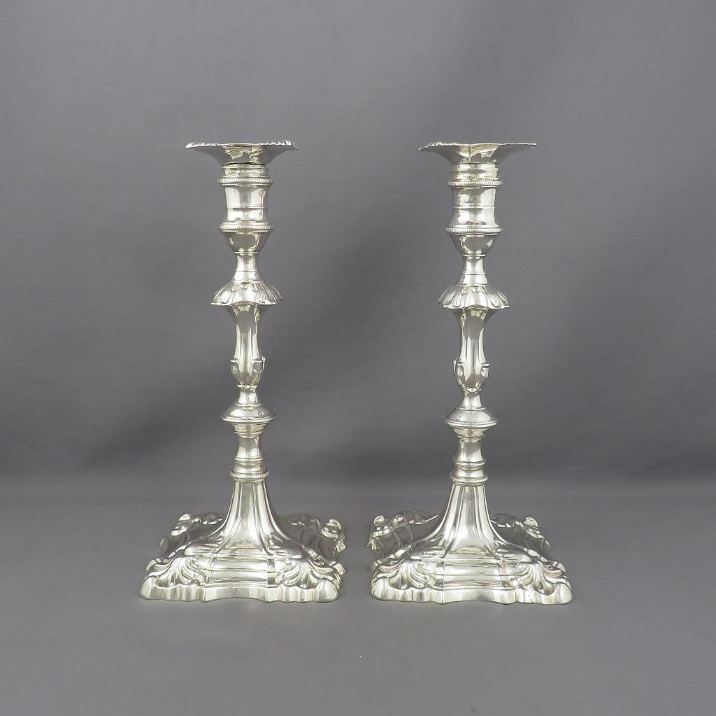 Set of Four George II Silver Candlesticks - JH Tee Antiques