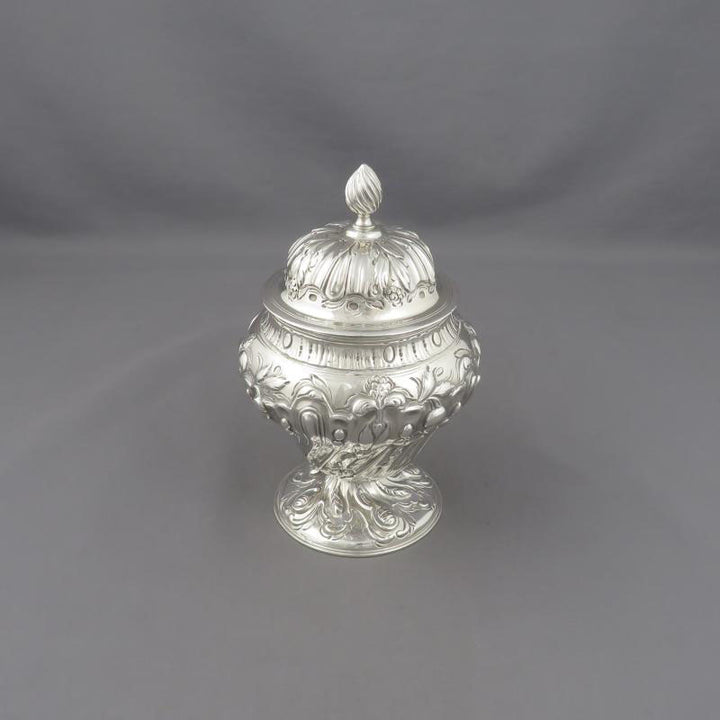 George III Rococo Silver Tea Caddy - JH Tee Antiques