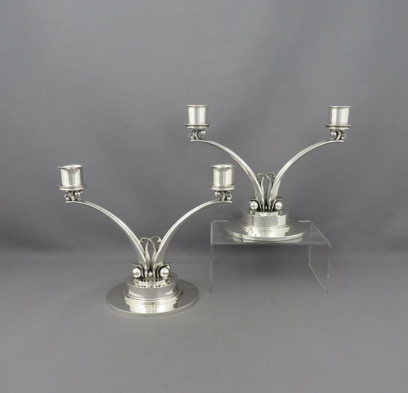Pair of Georg Jensen Sterling Silver Candelabra - JH Tee Antiques