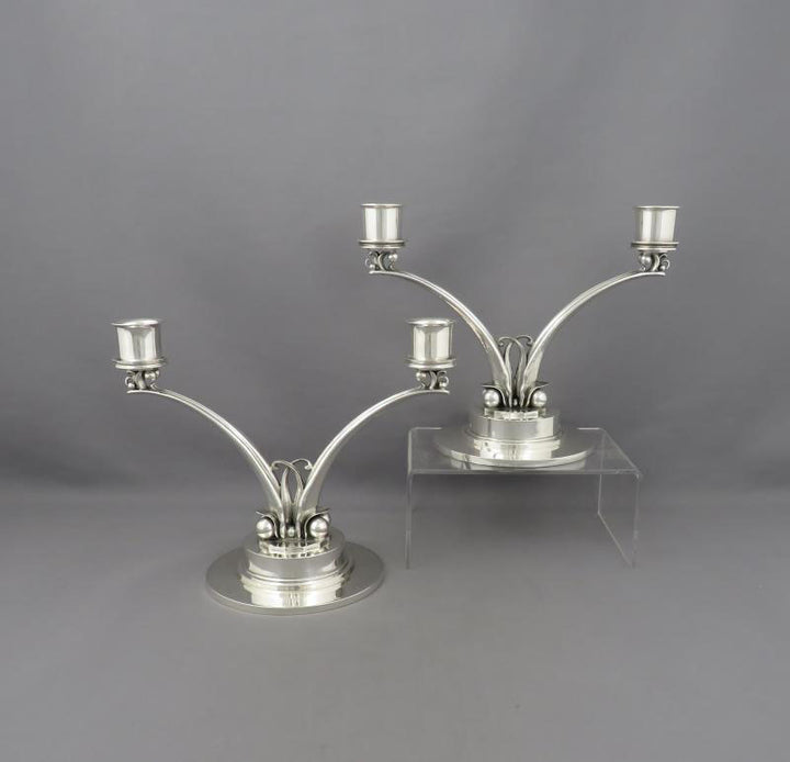 Pair of Georg Jensen Sterling Silver Candelabra - JH Tee Antiques