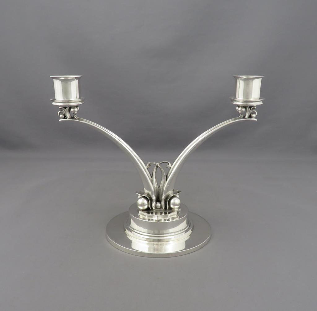 Pair of Georg Jensen Sterling Silver Candelabra - JH Tee Antiques