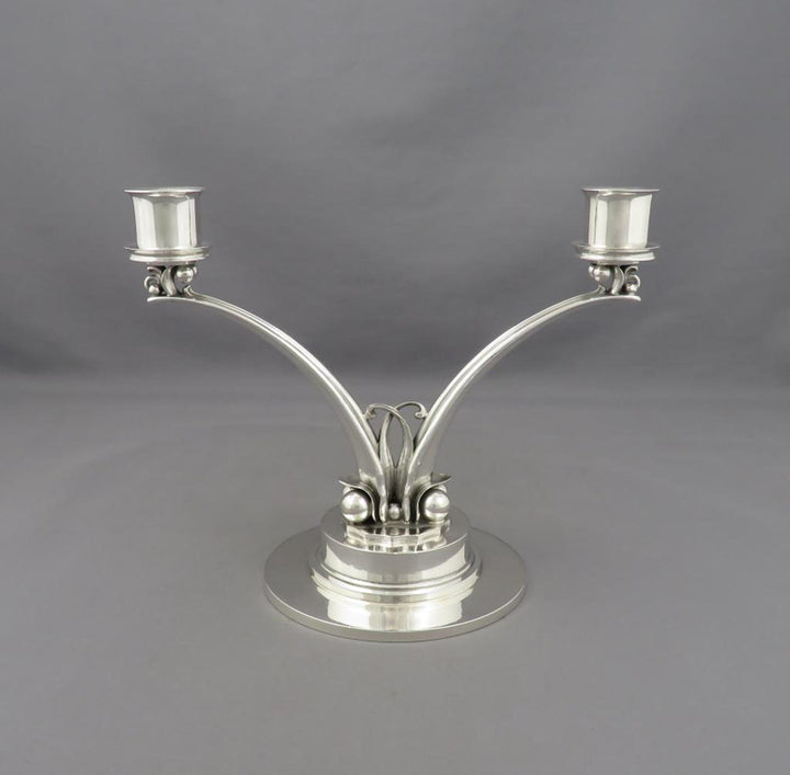 Pair of Georg Jensen Sterling Silver Candelabra - JH Tee Antiques