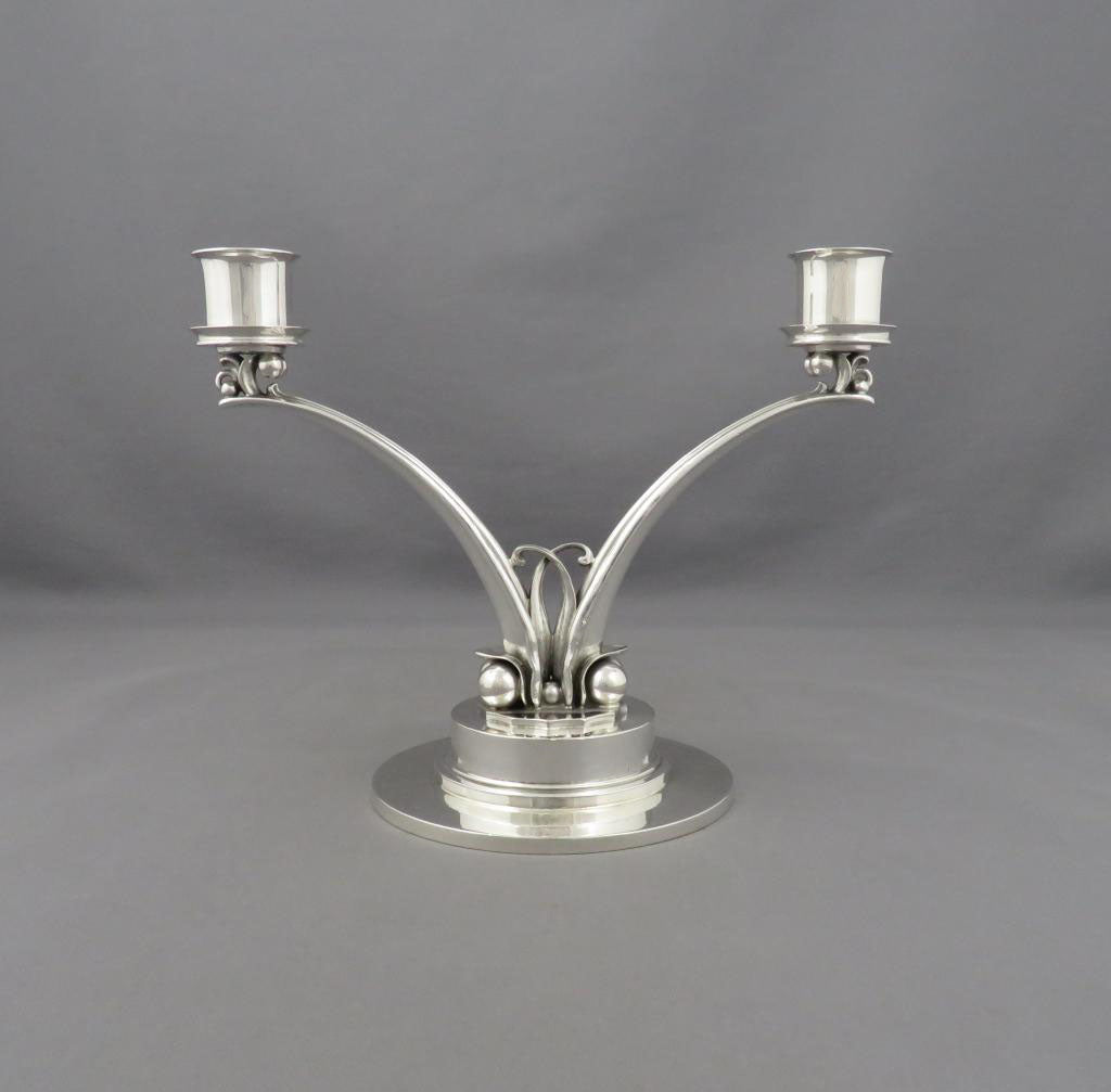 Pair of Georg Jensen Sterling Silver Candelabra - JH Tee Antiques