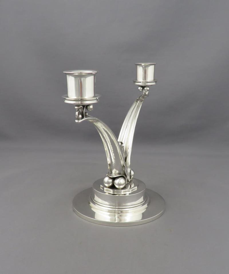 Pair of Georg Jensen Sterling Silver Candelabra - JH Tee Antiques