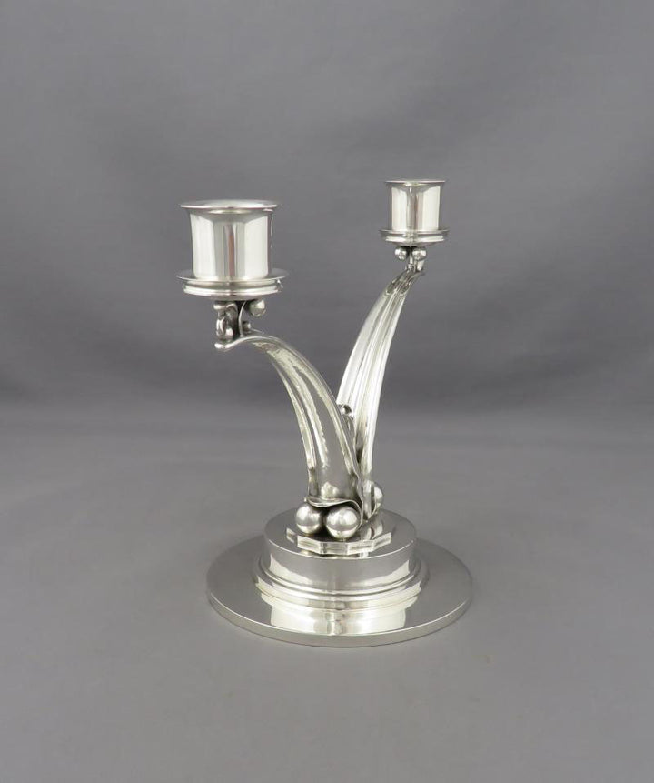 Pair of Georg Jensen Sterling Silver Candelabra - JH Tee Antiques