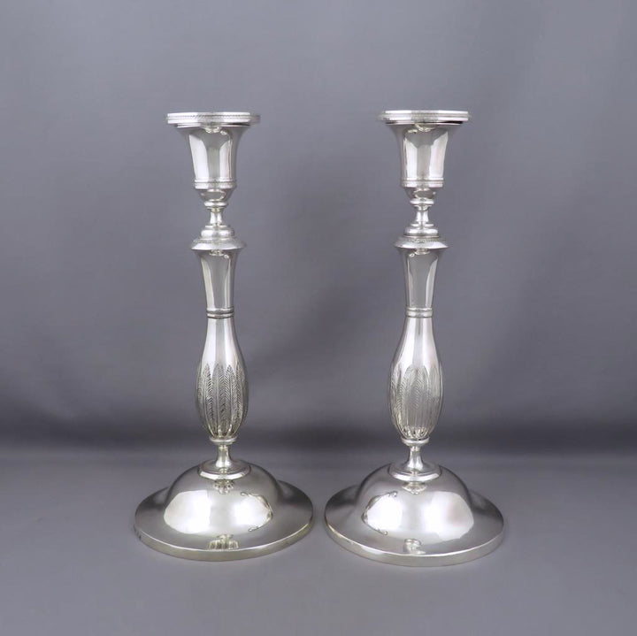 German 813 Silver Candlesticks - JH Tee Antiques