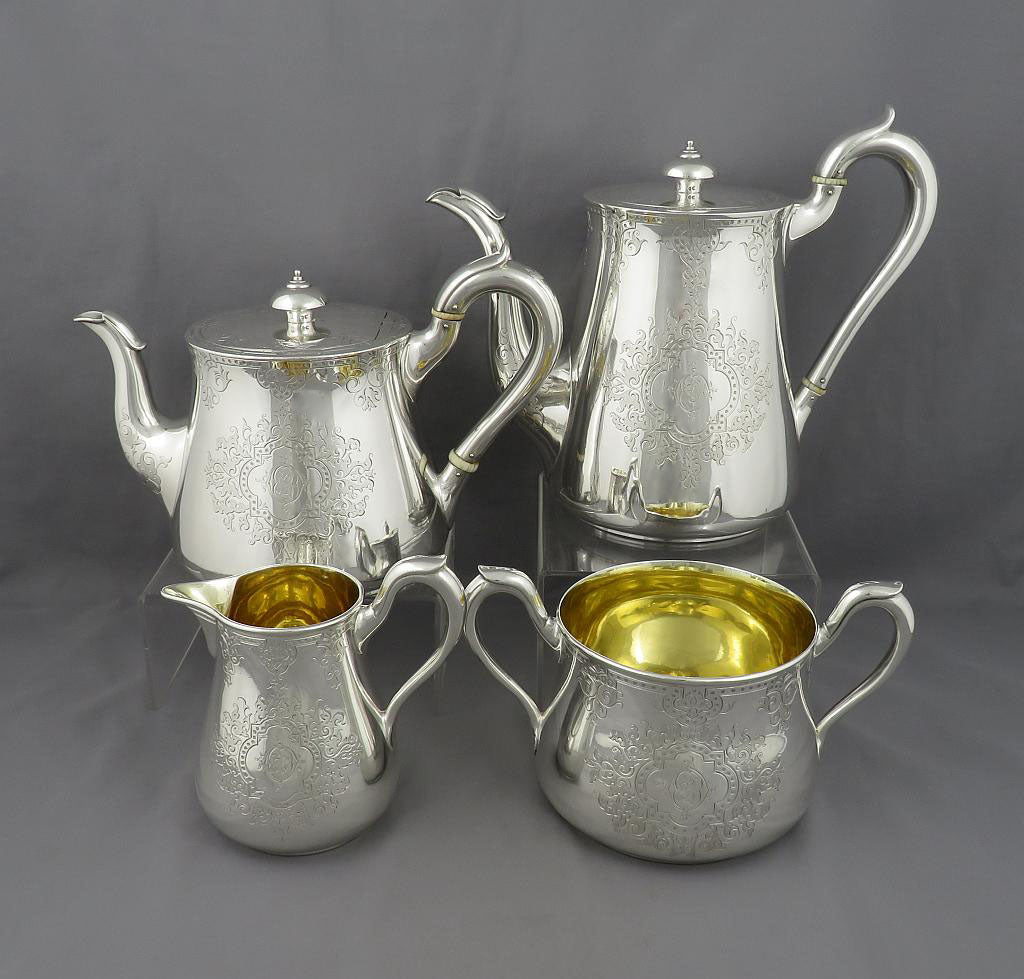 Hunt & Roskell Sterling Silver Tea Set - JH Tee Antiques