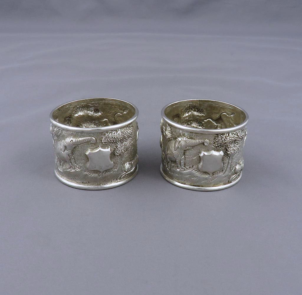 Pair Indian Silver Napkin Rings - JH Tee Antiques