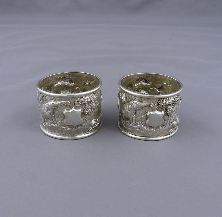 Pair Indian Silver Napkin Rings - JH Tee Antiques