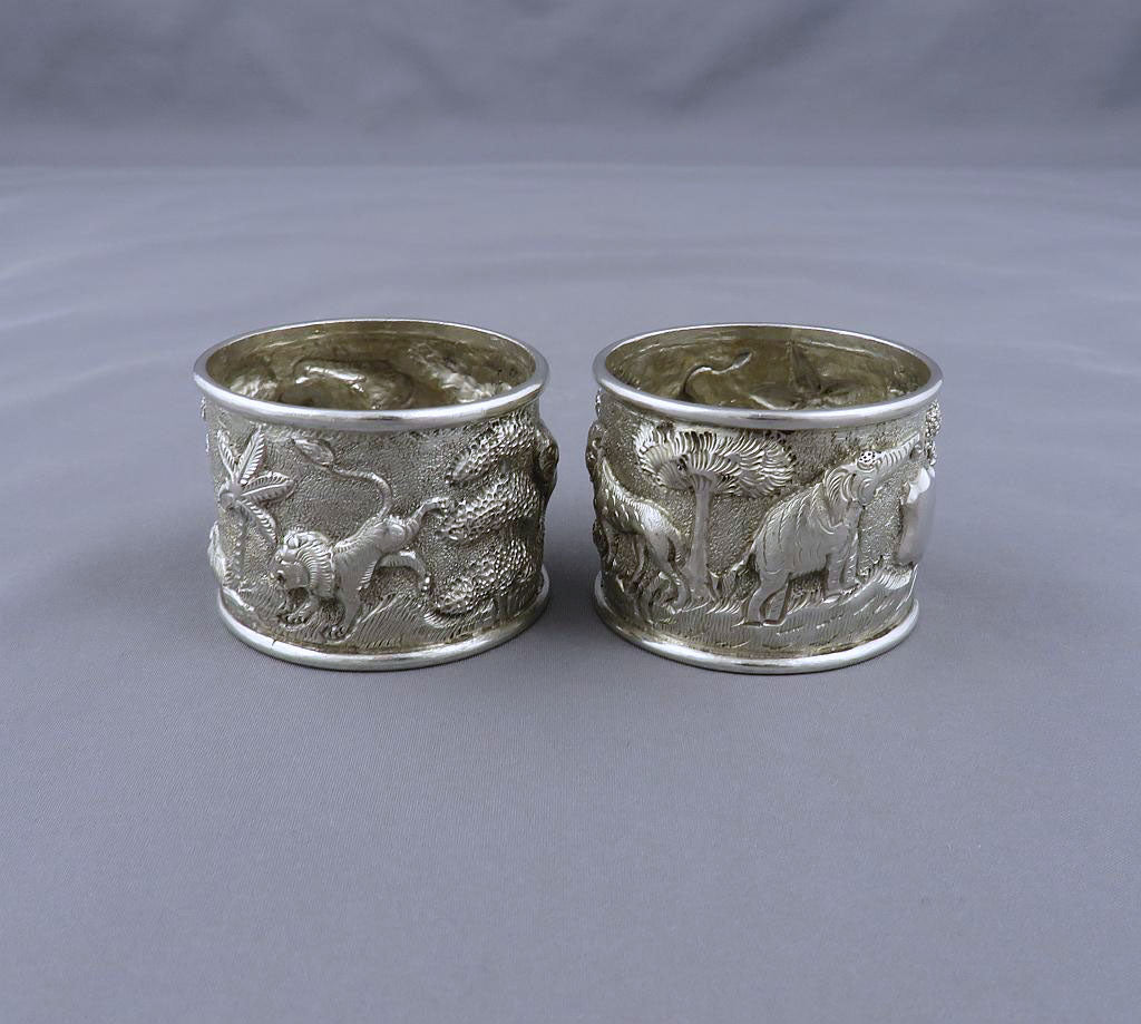 Pair Indian Silver Napkin Rings - JH Tee Antiques