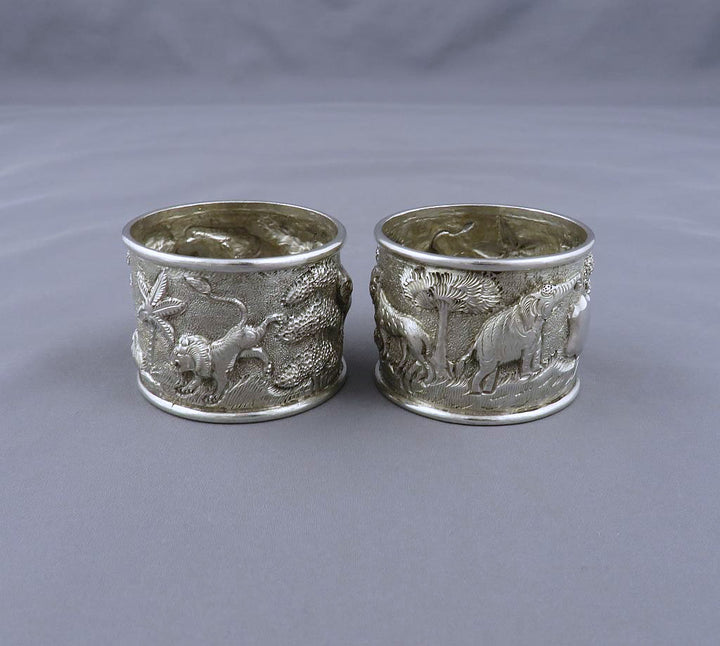 Pair Indian Silver Napkin Rings - JH Tee Antiques