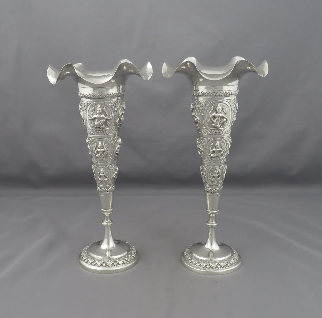 Indian Sterling Silver Vases - JH Tee Antiques