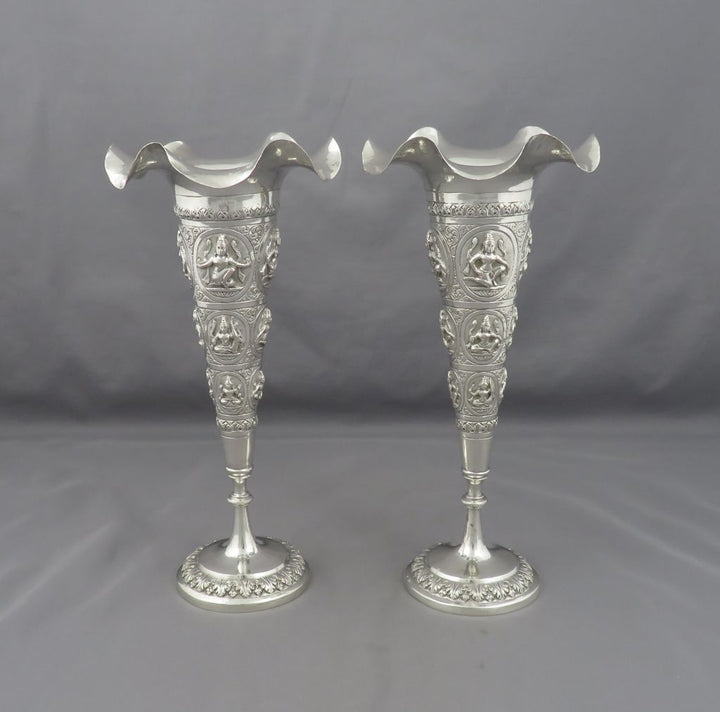 Indian Sterling Silver Vases - JH Tee Antiques