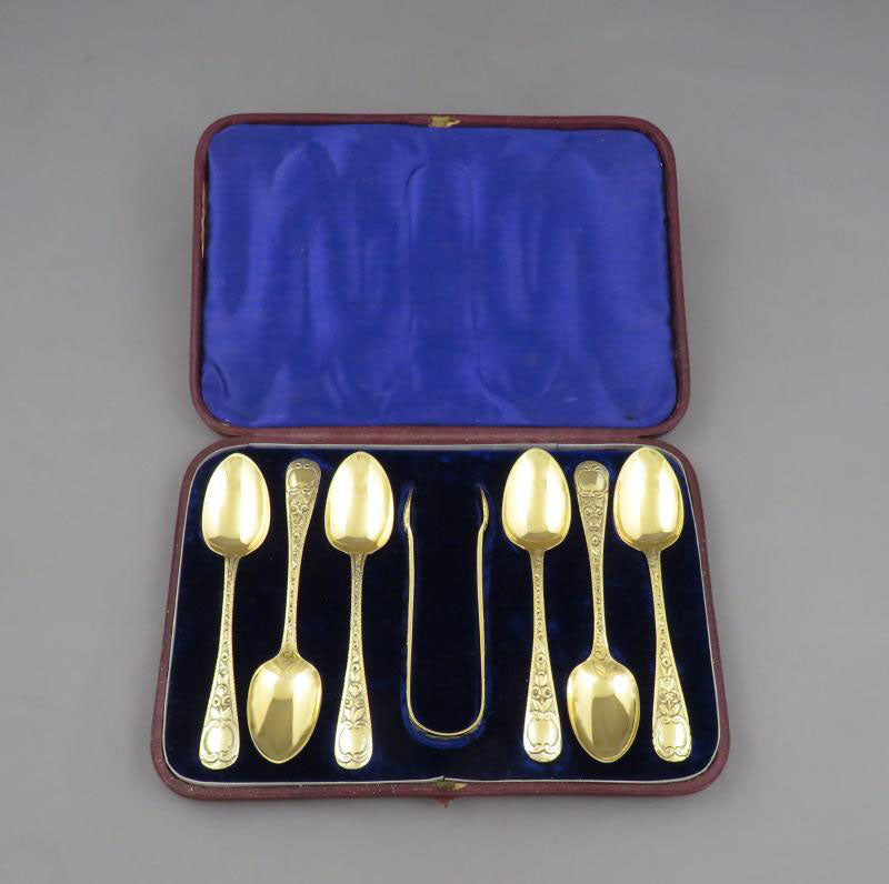Six Irish Victorian Silver Gilt Teaspoons - JH Tee Antiques
