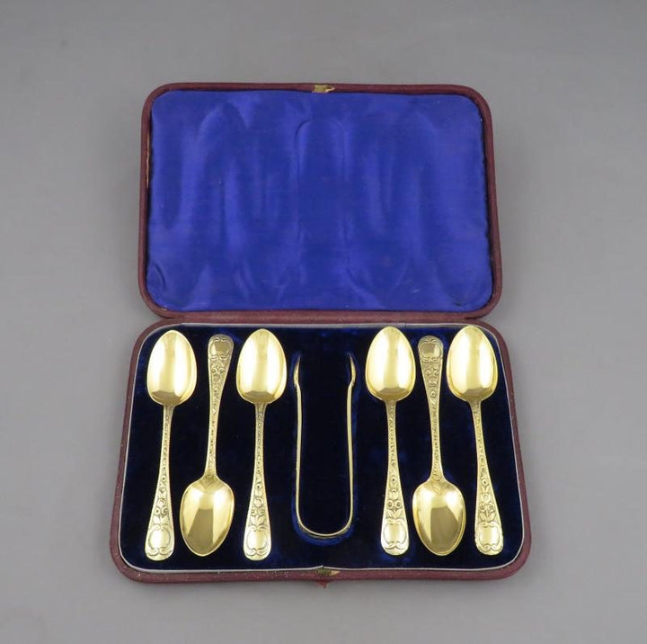 Six Irish Victorian Silver Gilt Teaspoons - JH Tee Antiques