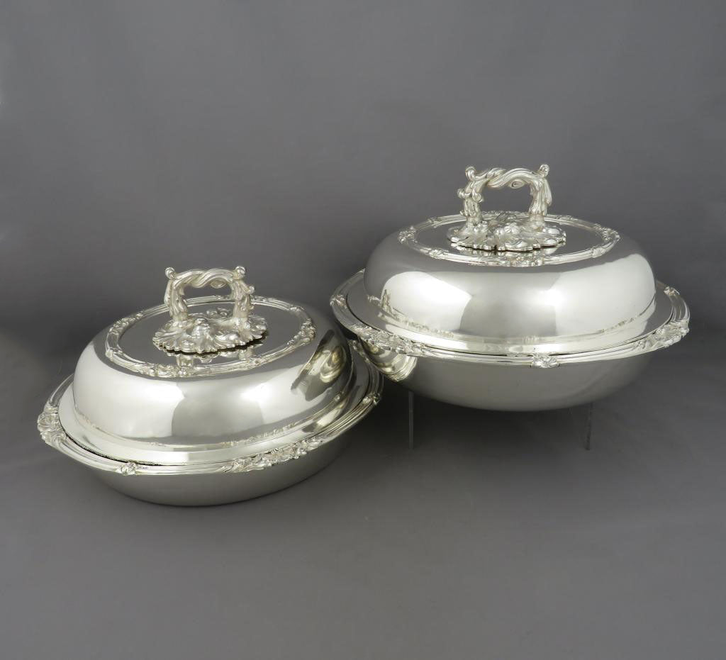 Pair of Irish Silver Entree Dishes - JH Tee Antiques