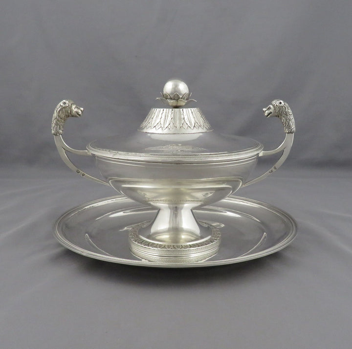 An antique Italian sterling silver tureen with, Kingdom of Sardinia c. 1820,. featuring lion&