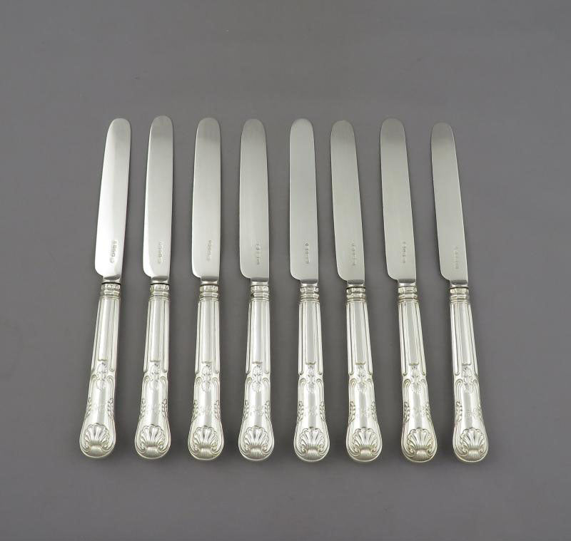 8 George IV Silver Dessert Knives Kings Pattern - JH Tee Antiques