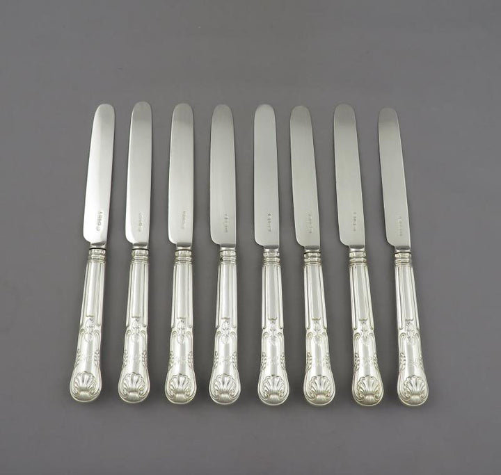 8 George IV Silver Dessert Knives Kings Pattern - JH Tee Antiques
