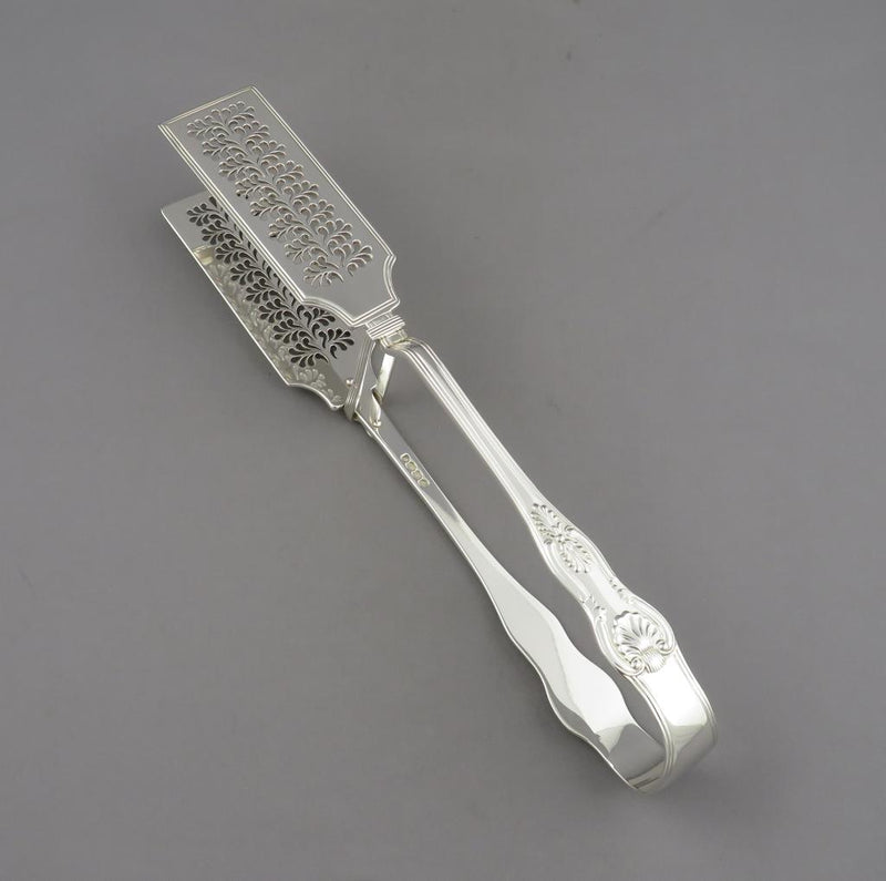 Kings Pattern Silver Asparagus Tongs