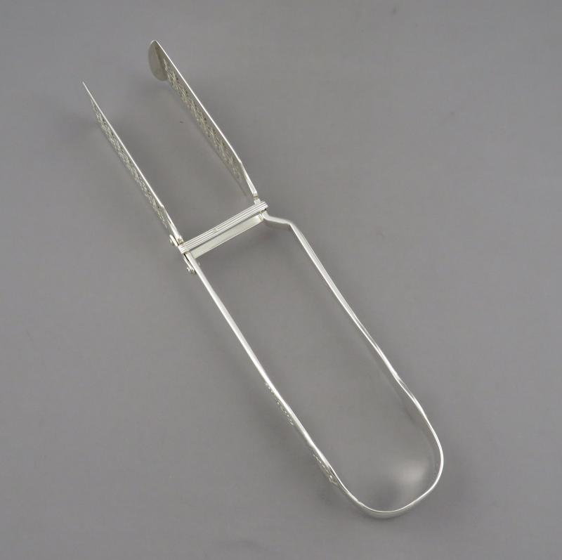 Kings Pattern Silver Asparagus Tongs