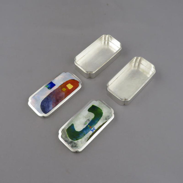 Pair of Korean Silver and Enamel Boxes - JH Tee Antiques