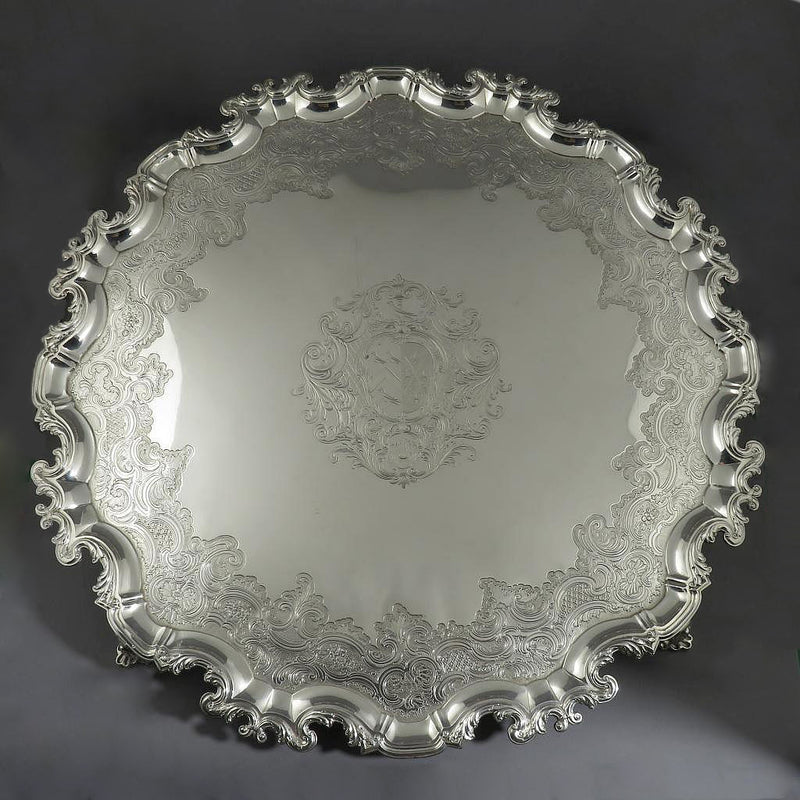 Massive George II Silver Salver - JH Tee Antiques