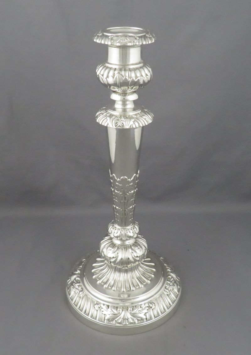 Late George III Sterling Silver Candlesticks - JH Tee Antiques
