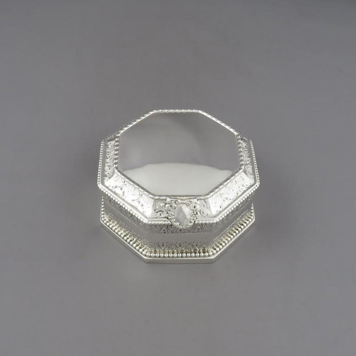 English Octagonal Silver Jewellery Box - JH Tee Antiques