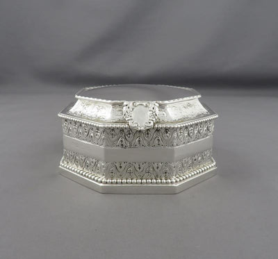 English Octagonal Silver Jewellery Box - JH Tee Antiques