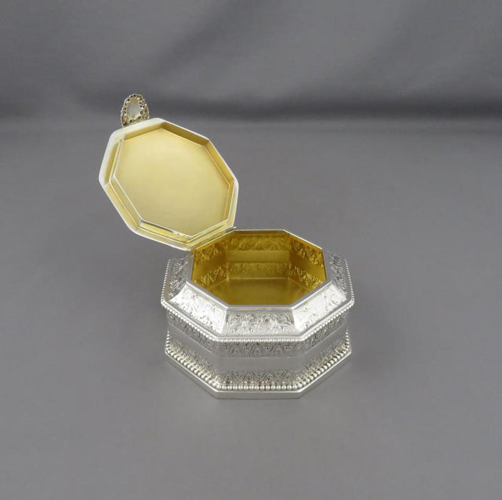 English Octagonal Silver Jewellery Box - JH Tee Antiques