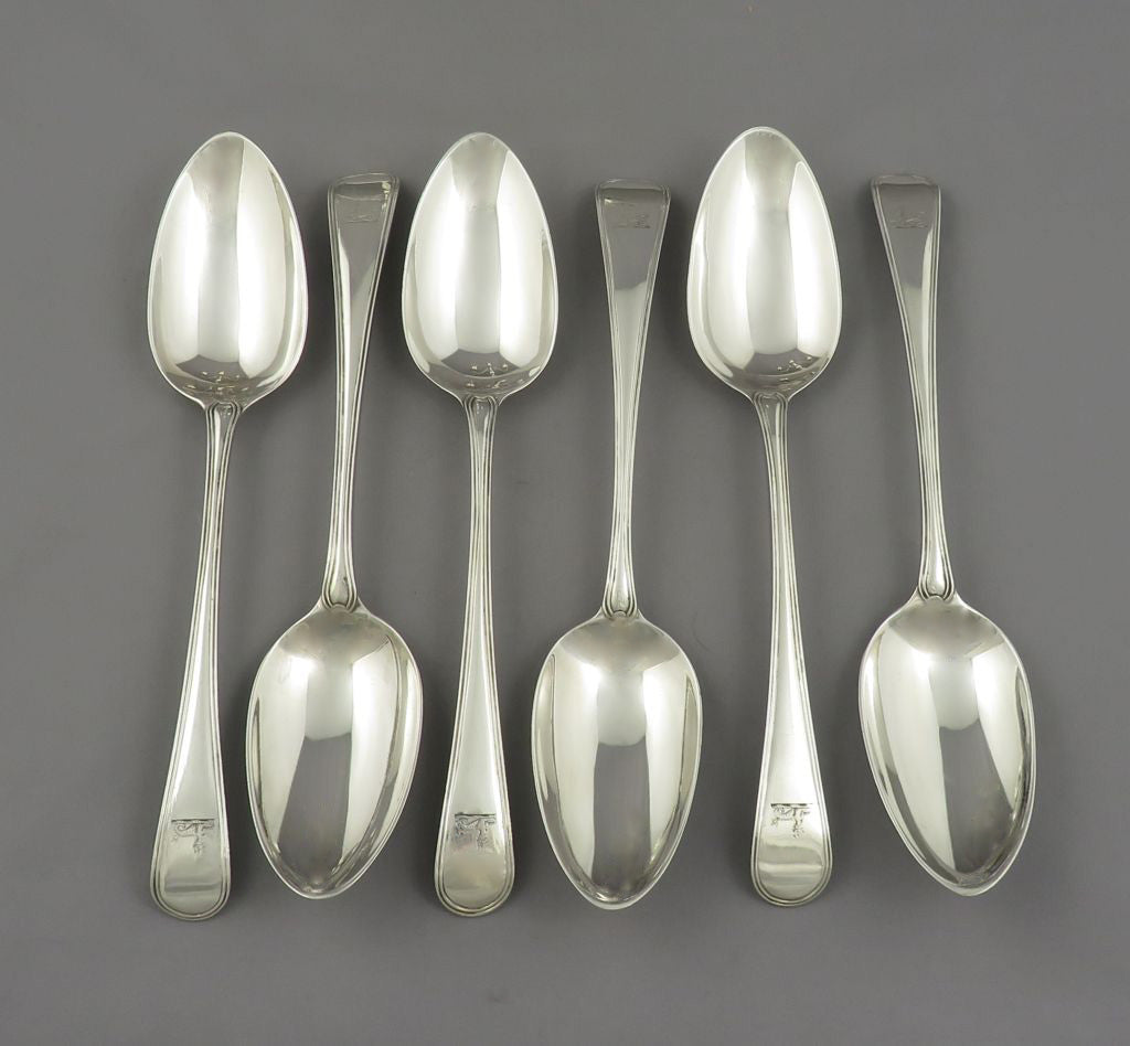 Six Old English Thread Silver Tablespoons - JH Tee Antiques