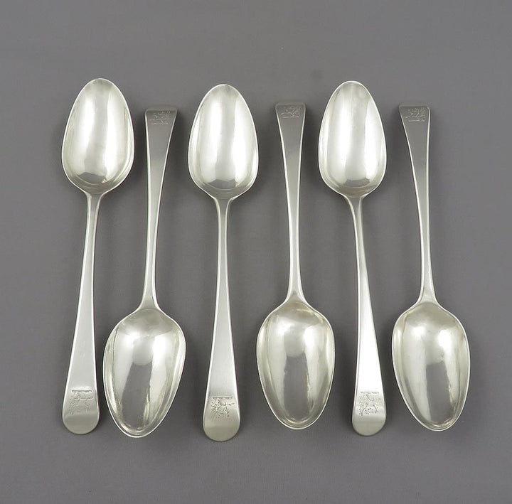 6 George III Old English Silver Dessert Spoons - JH Tee Antiques