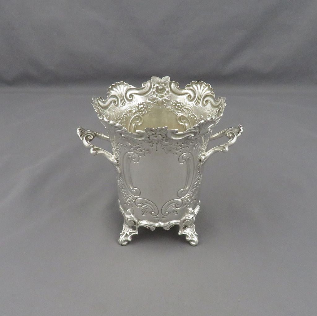 Pair of Edwardian Sterling Silver Cachepots - JH Tee Antiques