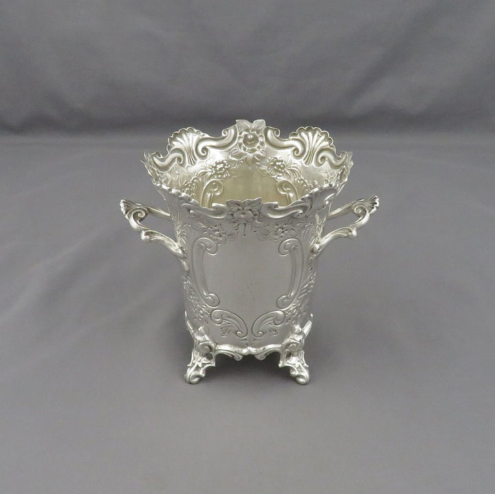 Pair of Edwardian Sterling Silver Cachepots - JH Tee Antiques